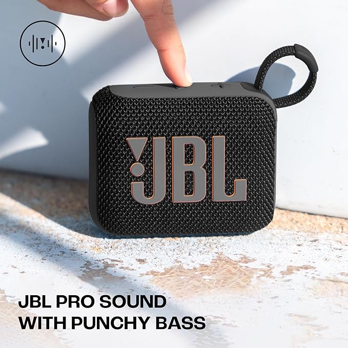 JBL Go 4, Wireless Ultra Portable Bluetooth Speaker, Pro Sound, Vibrant Colors, Water & Dust Proof, Type C (Without Mic, Black)